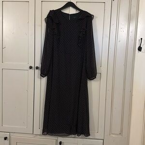 Like New! Black w/small plum color dots, size L, long sheet sleeve